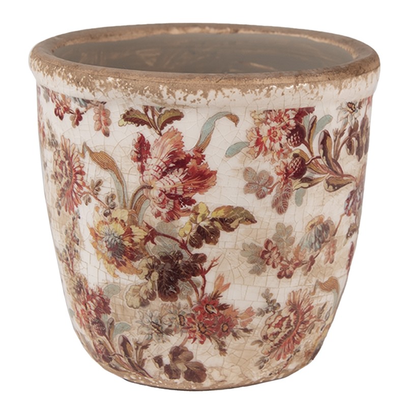 Clayre & Eef Planter Ø 11x11 cm Beige Pink Ceramic Flowers