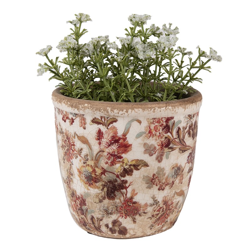 Clayre & Eef Planter Ø 11x11 cm Beige Pink Ceramic Flowers