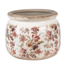 Clayre & Eef Bloempot  Ø 20x15 cm Beige Roze Keramiek Bloemen