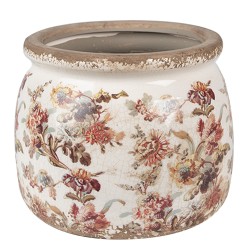 Clayre & Eef Bloempot  Ø 16x13 cm Beige Roze Keramiek Bloemen
