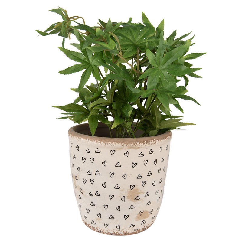 Clayre & Eef Blumentopf Ø 16x16 cm Beige Schwarz Keramik Herzen