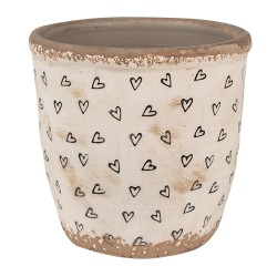Clayre & Eef Fioriera Ø 14x13 cm Beige Nero Ceramica Cuoricini