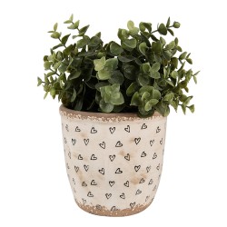 Clayre & Eef Fioriera Ø 14x13 cm Beige Nero Ceramica Cuoricini