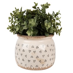 Clayre & Eef Planter Ø 16x13 cm Beige Black Ceramic Hearts