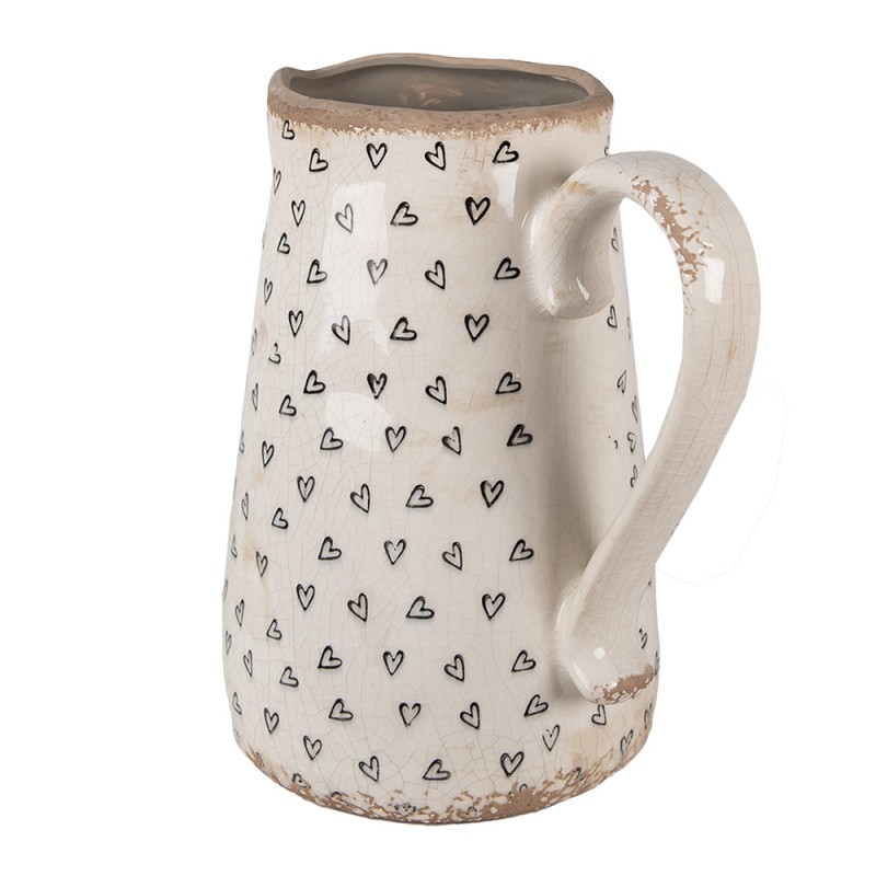 Clayre & Eef Dekorative Kanne 21x15x23 cm Beige Schwarz Keramik Herzen