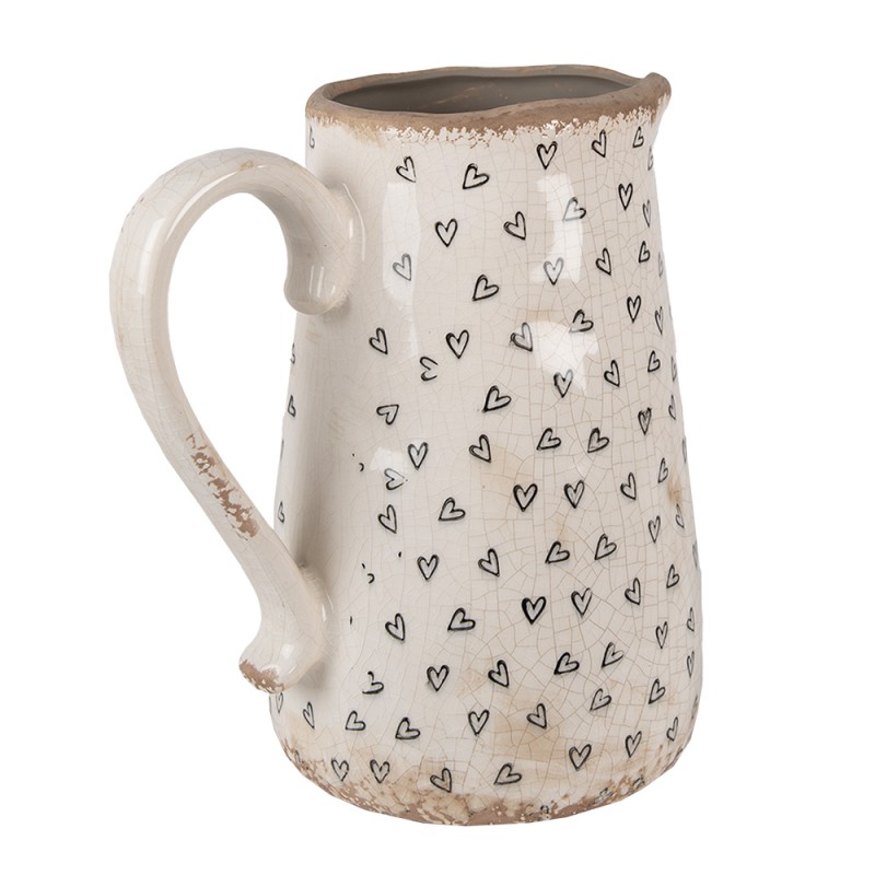 Clayre & Eef Dekorative Kanne 21x15x23 cm Beige Schwarz Keramik Herzen