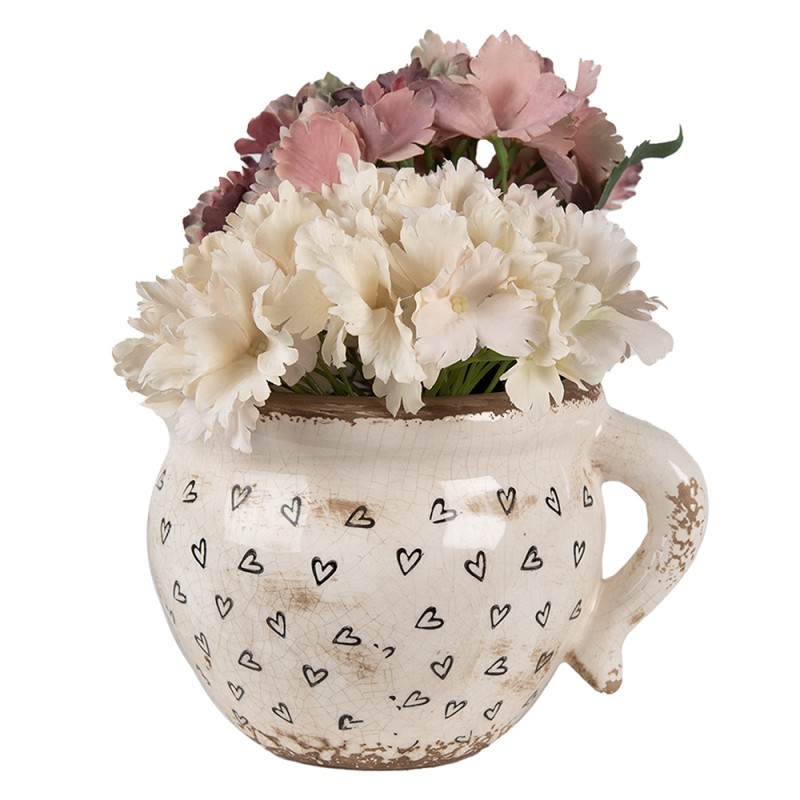 Clayre & Eef Bloempot  20x17x15 cm Beige Zwart Keramiek Hartjes