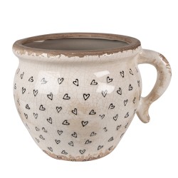 Clayre & Eef Fioriera 17x14x12 cm Beige Nero Ceramica Cuoricini