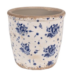 Clayre & Eef Pot de fleurs d'intérieur Ø 15x14 cm Beige Bleu Céramique Roses