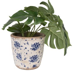 Clayre & Eef Pot de fleurs Intérieur Ø 15x14 cm Beige Bleu Céramique Roses
