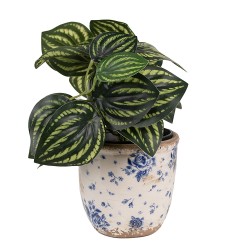 Clayre & Eef Bloempot  Ø 11x10 cm Beige Blauw Keramiek Roosjes