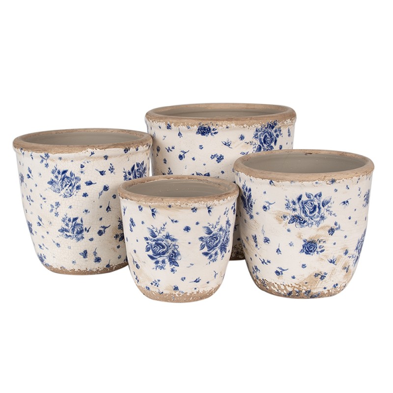 Clayre & Eef Fioriera Ø 11x10 cm Beige Blu  Ceramica Rose