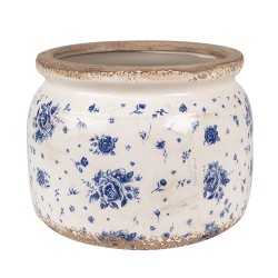 Clayre & Eef Pot de fleurs Ø 20x15 cm Beige Bleu Céramique Roses