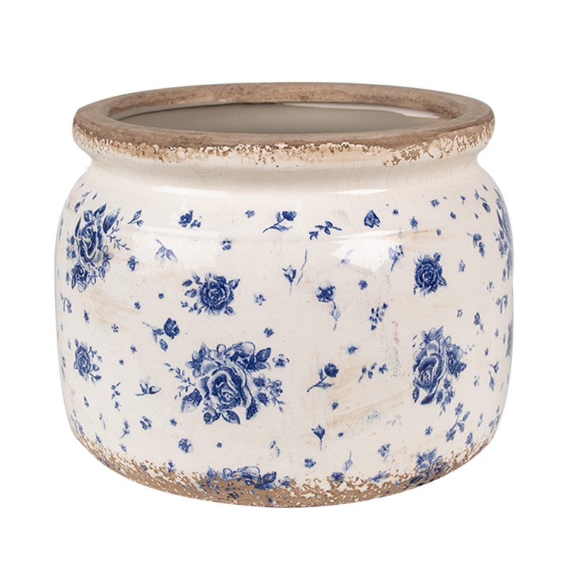 Clayre & Eef Pot de fleurs Ø 20x15 cm Beige Bleu Céramique Roses