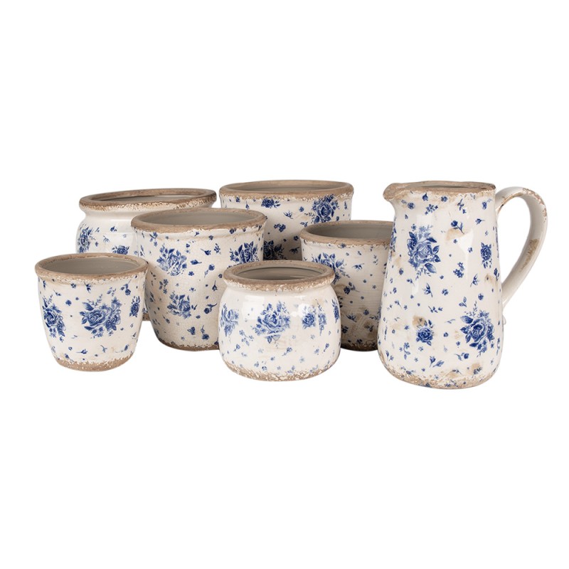 Clayre & Eef Fioriera Ø 12x10 cm Beige Blu  Ceramica Rose