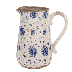 Clayre & Eef Decoratie Kan  21x15x23 cm Beige Blauw Keramiek Roosjes
