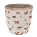 Clayre & Eef Bloempot  Ø 16x16 cm Beige Roze Keramiek Vlinders