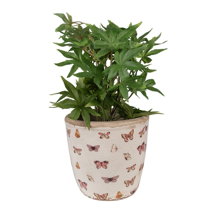 Clayre & Eef Bloempot  Ø 16x16 cm Beige Roze Keramiek Vlinders