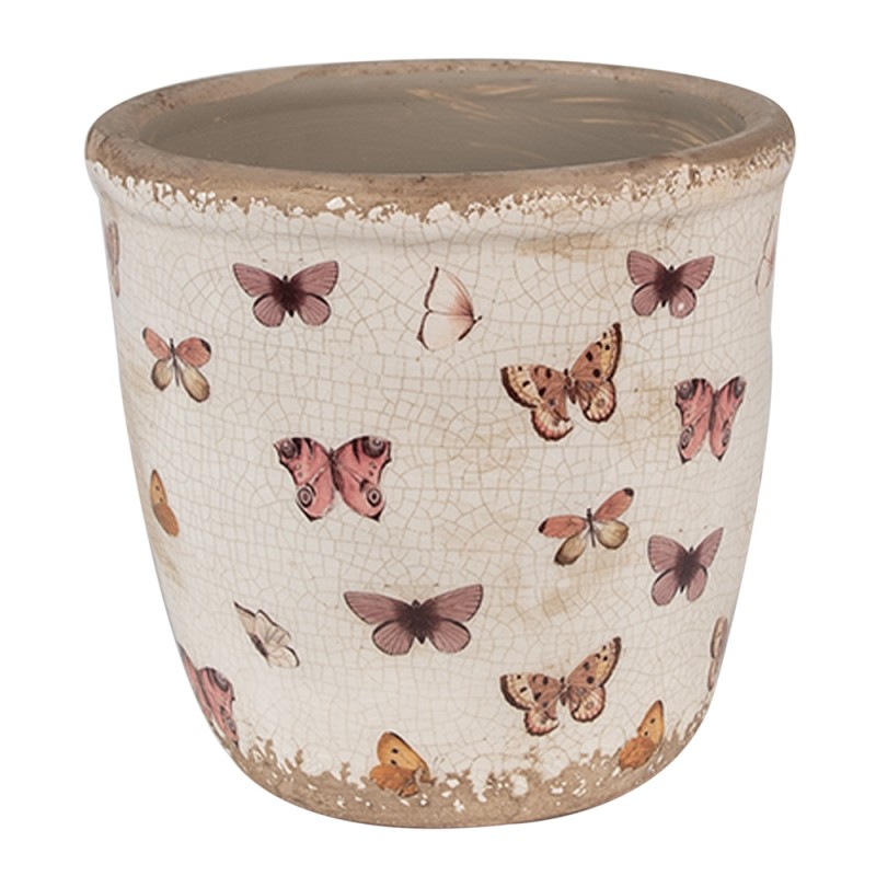 Clayre & Eef Fioriera Ø 15x14 cm Beige Rosa  Ceramica Farfalle