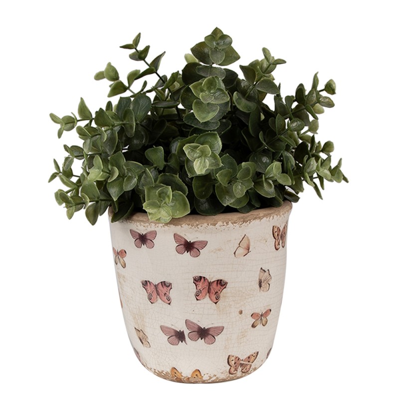 Clayre & Eef Blumentopf Ø 13x12 cm Beige Rosa Keramik Schmetterlinge