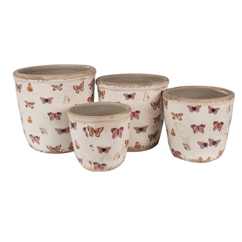 Clayre & Eef Bloempot  Ø 11x10 cm Beige Roze Keramiek Vlinders