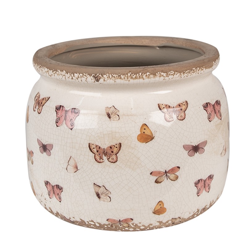 Clayre & Eef Fioriera Ø 20x15 cm Beige Rosa  Ceramica Farfalle