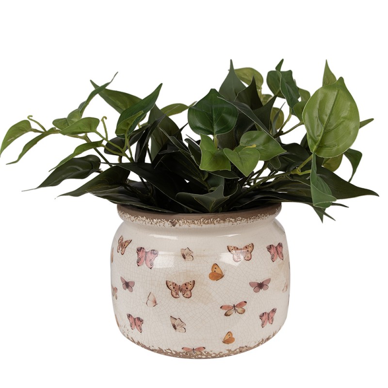 Clayre & Eef Fioriera Ø 20x15 cm Beige Rosa  Ceramica Farfalle