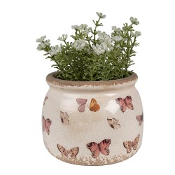Clayre & Eef Planter Ø 12x10 cm Beige Pink Ceramic Butterflies