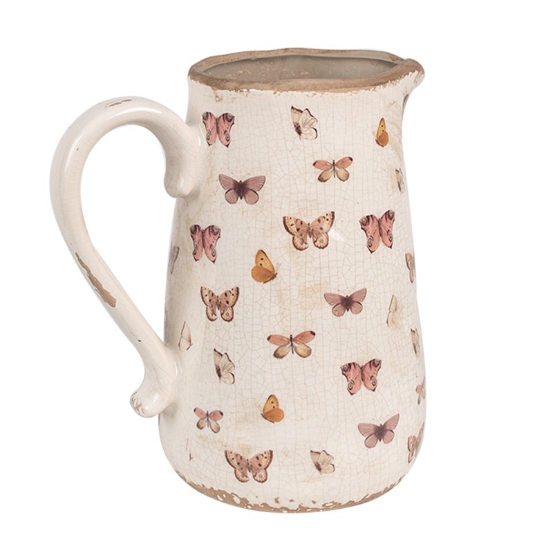 Clayre & Eef Brocca decorativa 21x15x23 cm Beige Rosa  Ceramica Farfalle