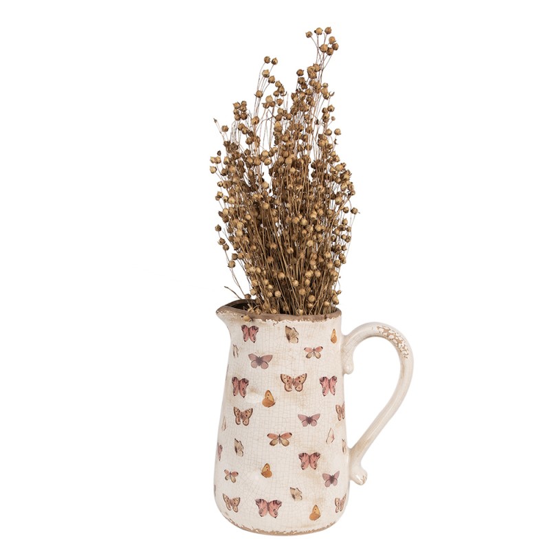 Clayre & Eef Brocca decorativa 21x15x23 cm Beige Rosa  Ceramica Farfalle