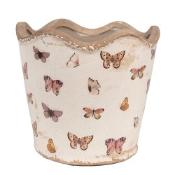 Clayre & Eef Innenblumentopf Ø 16x15 cm Beige Rosa Keramik Schmetterlinge