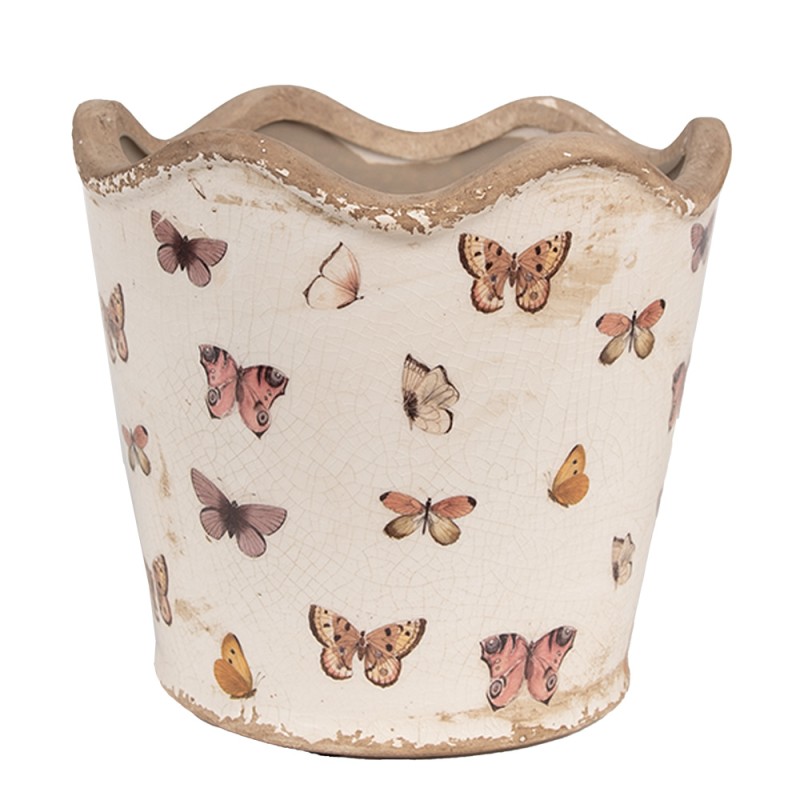 Clayre & Eef Innenblumentopf Ø 16x15 cm Beige Rosa Keramik Schmetterlinge