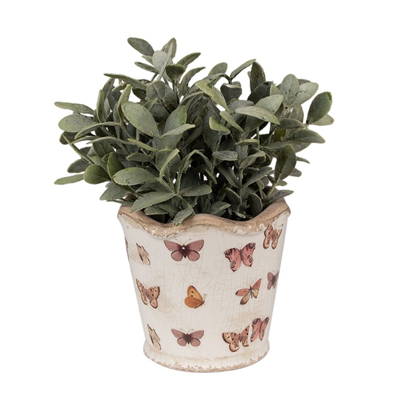 Clayre & Eef Planter Ø 13x12 cm Beige Pink Ceramic Butterflies