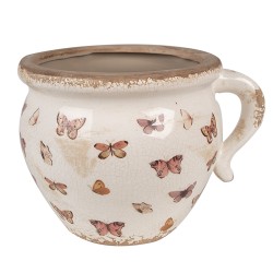 Clayre & Eef Blumentopf 20x17x15 cm Beige Rosa Keramik Schmetterlinge