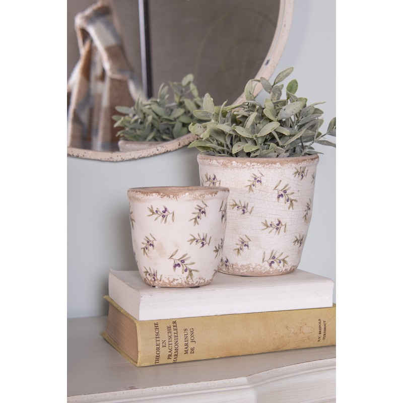 Clayre & Eef Pot de fleurs Ø 14x13 cm Beige Bleu Céramique Olives