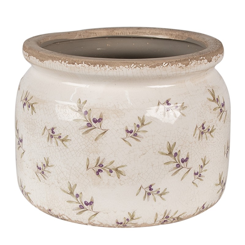 Clayre & Eef Fioriera Ø 20x15 cm Beige Blu  Ceramica Olive