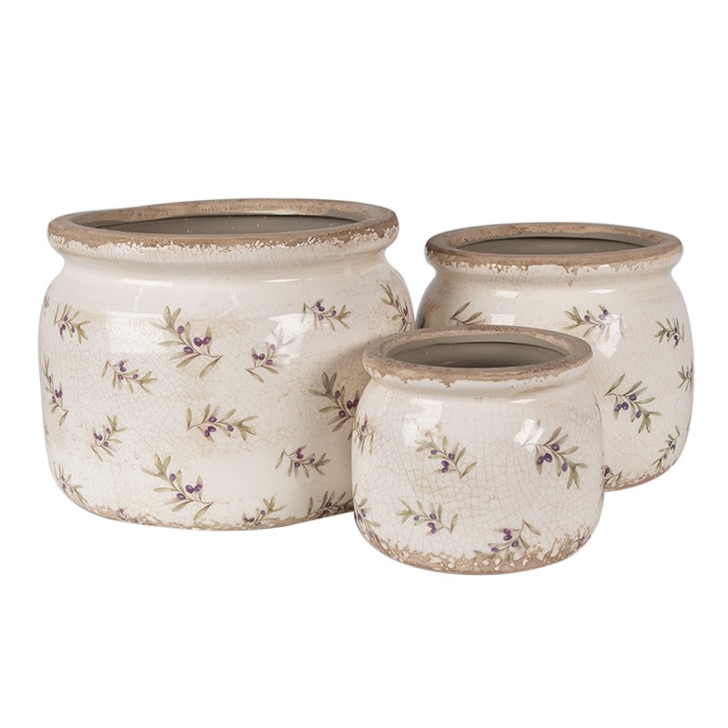 Clayre & Eef Fioriera Ø 20x15 cm Beige Blu  Ceramica Olive