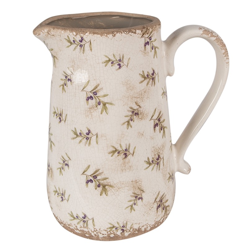 Clayre & Eef Decoratie Kan  21x15x23 cm Beige Blauw Keramiek Olijven