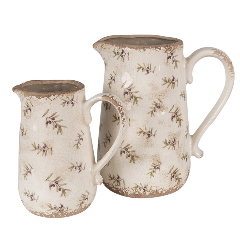 Clayre & Eef Decoratie Kan  21x15x23 cm Beige Blauw Keramiek Olijven