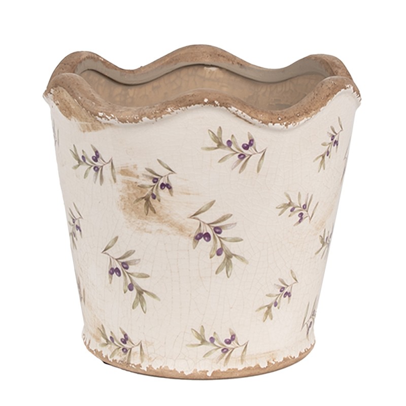 Clayre & Eef Fioriera per interni Ø 16x15 cm Beige Blu  Ceramica Olive