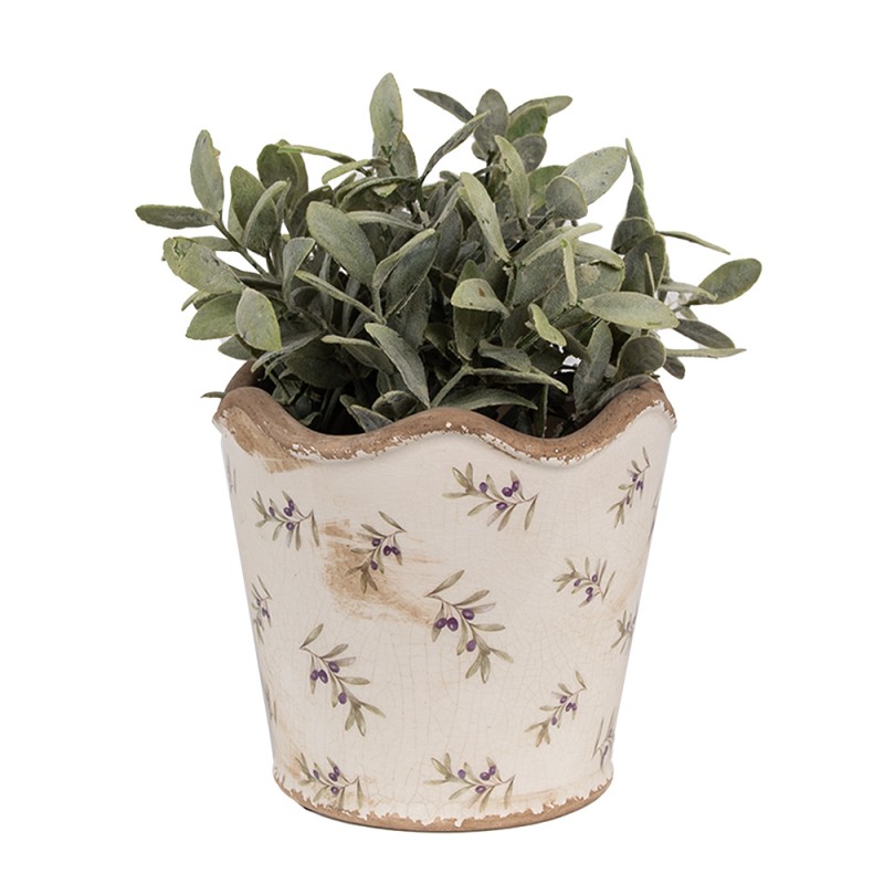 Clayre & Eef Fioriera per interni Ø 16x15 cm Beige Blu  Ceramica Olive