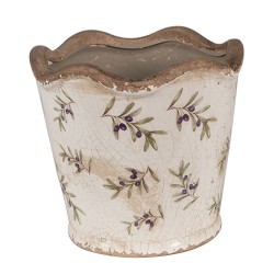 Clayre & Eef Planter Ø 13x12 cm Beige Blue Ceramic Olives