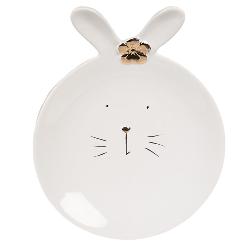 Clayre & Eef Piatto per la colazione Coniglio Ø 15 cm Bianco Ceramica