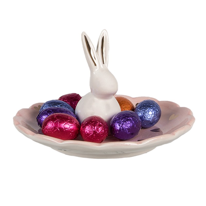 Clayre & Eef Scodella Coniglio Ø 14x9 cm Rosa Ceramica Cuoricini