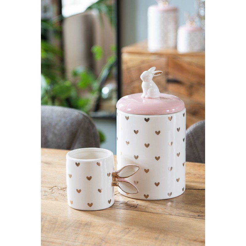 Clayre & Eef Mok  300 ml Wit Goudkleurig Keramiek Hartjes