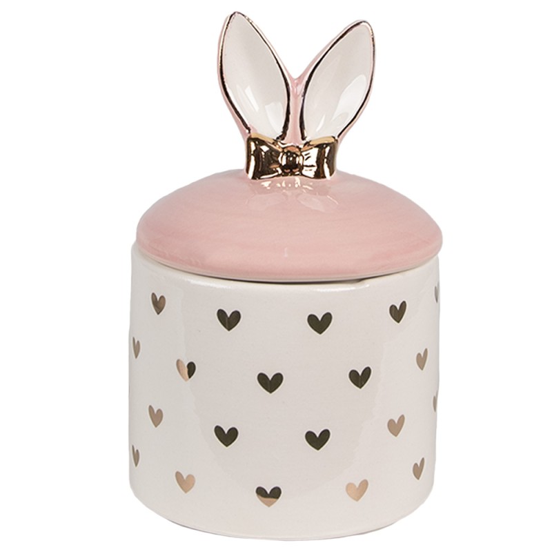 Clayre & Eef Voorraadpot Ø 9x14 cm Wit Roze Keramiek Hartjes