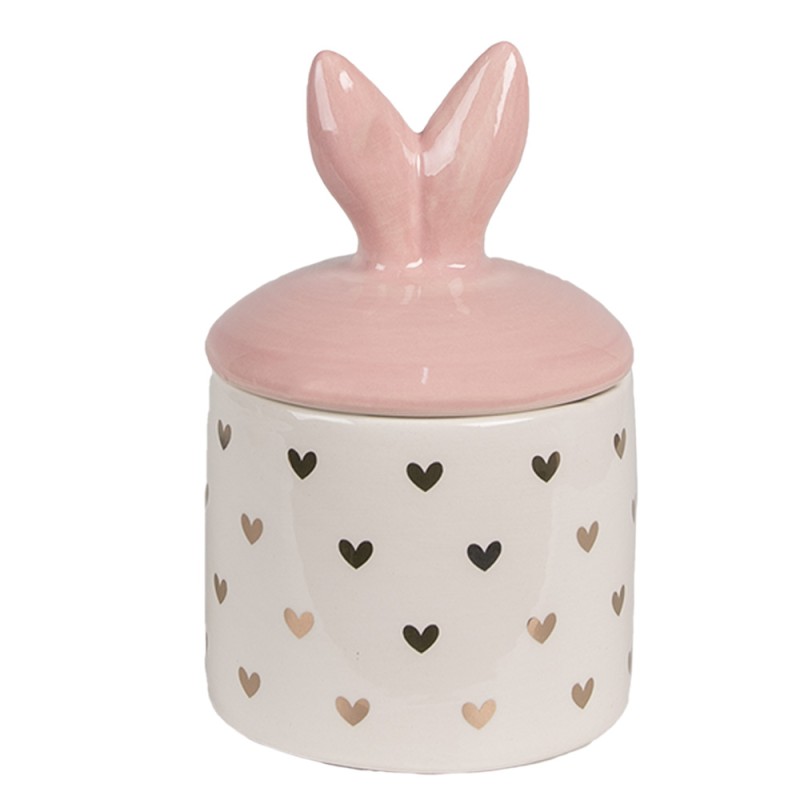 Clayre & Eef Voorraadpot Ø 9x14 cm Wit Roze Keramiek Hartjes