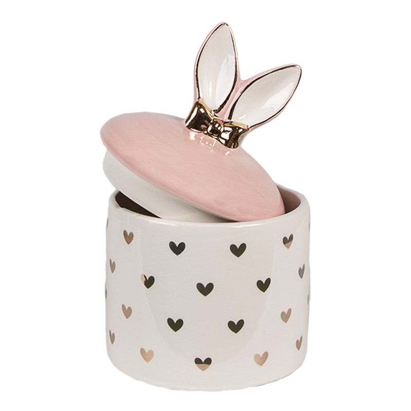 Clayre & Eef Voorraadpot Ø 9x14 cm Wit Roze Keramiek Hartjes