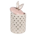 Clayre & Eef Voorraadpot  Ø 11x20 cm Wit Roze Keramiek Hartjes