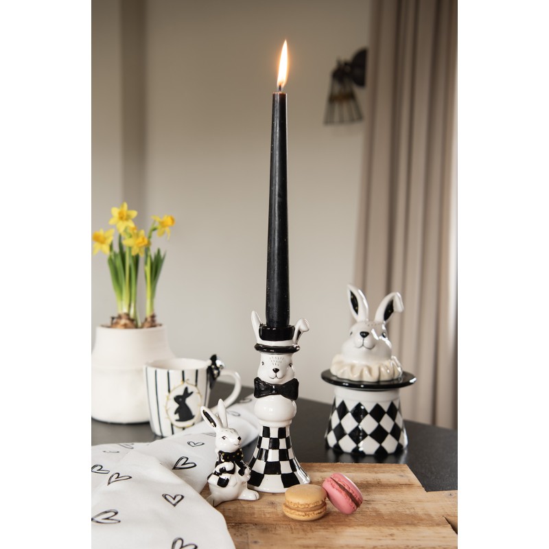 Clayre & Eef Statuetta Coniglio 9 cm Bianco Nero Ceramica
